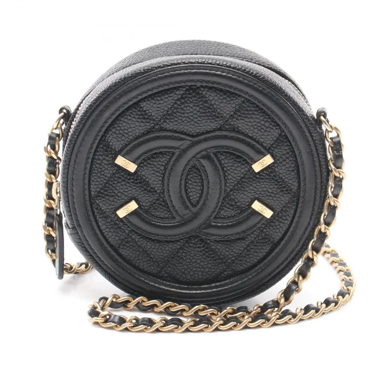 Chanel Chain Strap Handbag for Everyday UseChanel CHANEL CC Figley Shoulder Bag Caviar Skin Women's Black AP0365