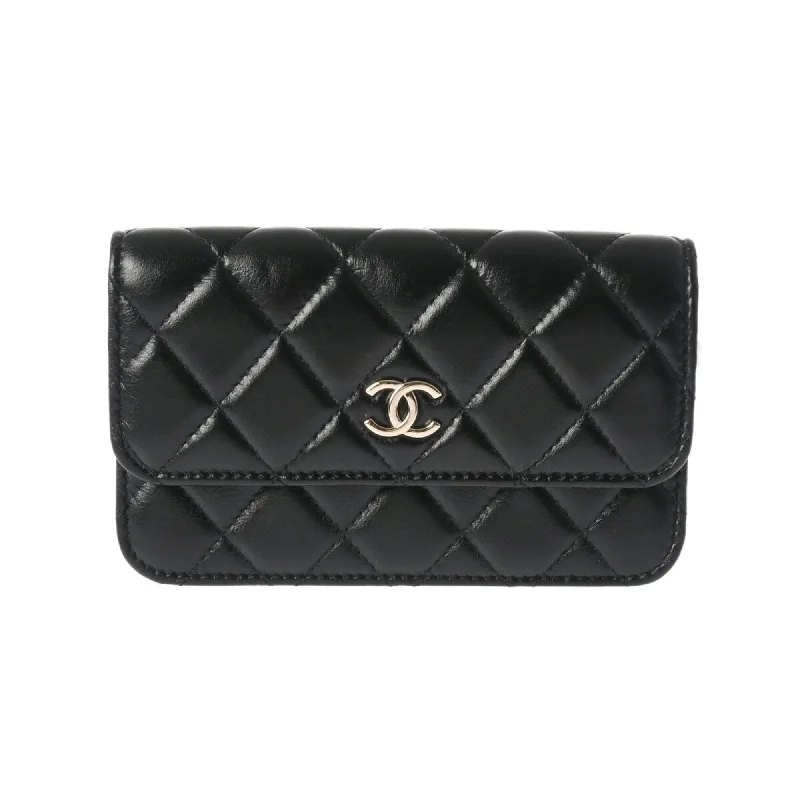 Chanel Lightweight Handbag for Daily ErrandsCHANEL Chanel Matelasse Pearl Chain Shoulder Black Champagne AP1839 Women's Lambskin Bag