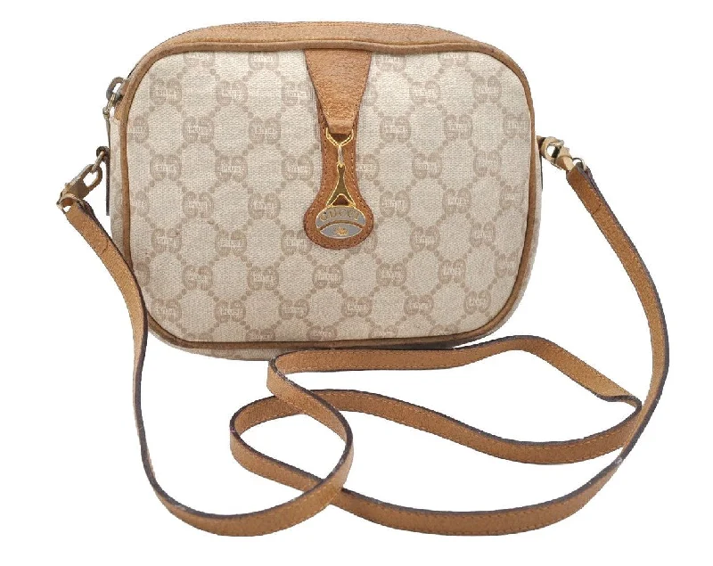 Medium - sized Women Gucci handbags for everyday useAuthentic GUCCI GG Plus PVC Leather Shoulder Cross Body Bag Purse White 1936I