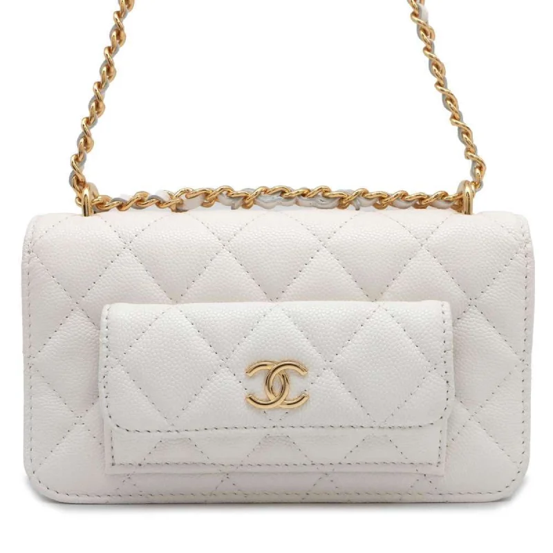 Chanel New Arrival Handbag with Gold HardwareChanel Chain Wallet Matelasse Coco Mark Caviar Skin CHANEL Pochette White Pouch Women's WALLET