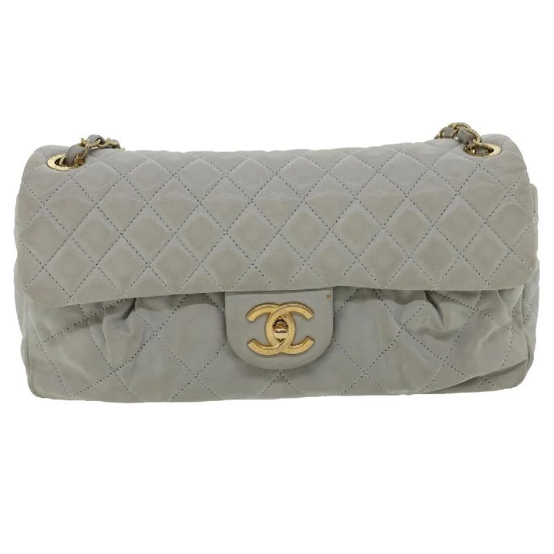 Chanel Vintage Inspired Handbag for Retro LoversCHANEL Lamb Skin Matelasse Double Chain Shoulder Bag Gray CC