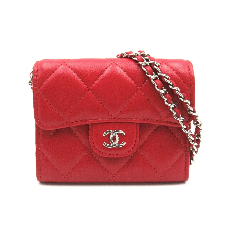 Chanel Luxury Handbag for High - End EventsCHANEL Chain Wallet Shoulder Bag Lambskin (Sheepskin) Women's Red