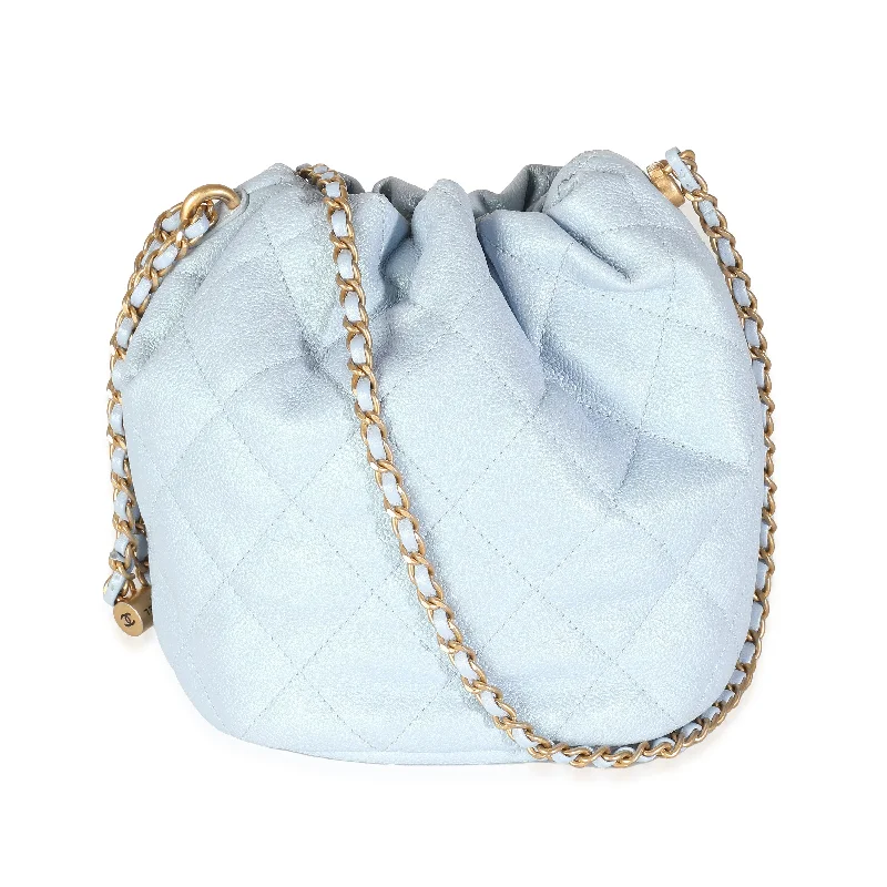 Chanel Vintage Inspired Handbag for Retro LoversCHANEL Light Blue Iridescent Quilted Caviar My Perfect CC Drawstring Bucket Bag