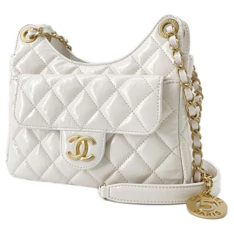 Chanel Luxury Handbag for High - End EventsChanel Chain Shoulder Bag Matelasse Coco Mark Hobo Small Shiny Calfskin AS3710 CHANEL White