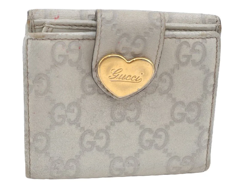 Ladies Gucci shoulder bags with a magnetic - closure flapAuth GUCCI Lovely Heart Guccissima GG Leather Bifold Wallett 203548 White K4520