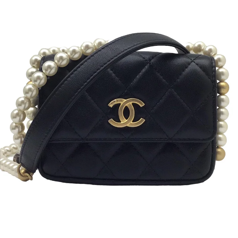 Chanel Quilted Leather Shoulder Bag for FashionistasCHANEL Chanel Matelasse Pearl Shoulder Wallet Chain Bag Business Card Holder Case Women Men