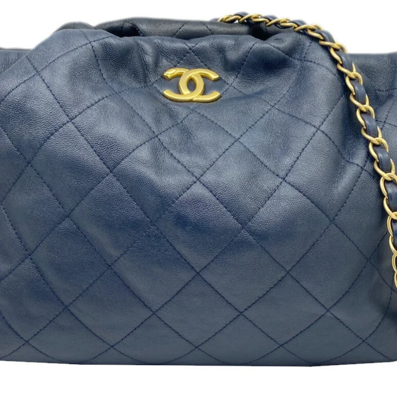 Chanel New Arrival Handbag with Gold HardwareCHANEL Chanel Chain Shoulder Leather Black Navy Bag Double Women's Men's