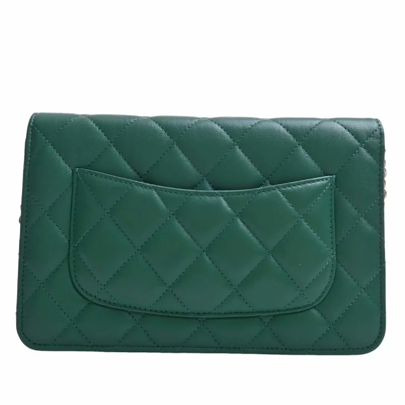 Chanel Chain Strap Handbag for Everyday UseCHANEL Lambskin Matelasse Coco Mark Chain Shoulder Long Wallet Green Ladies