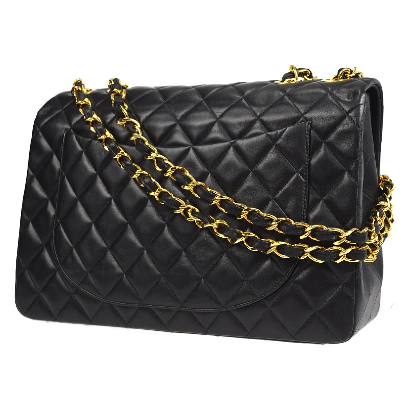 Chanel Quilted Leather Shoulder Bag for FashionistasCHANEL Classic Flap Maxi Chain Shoulder Bag Black Lambskin 87293