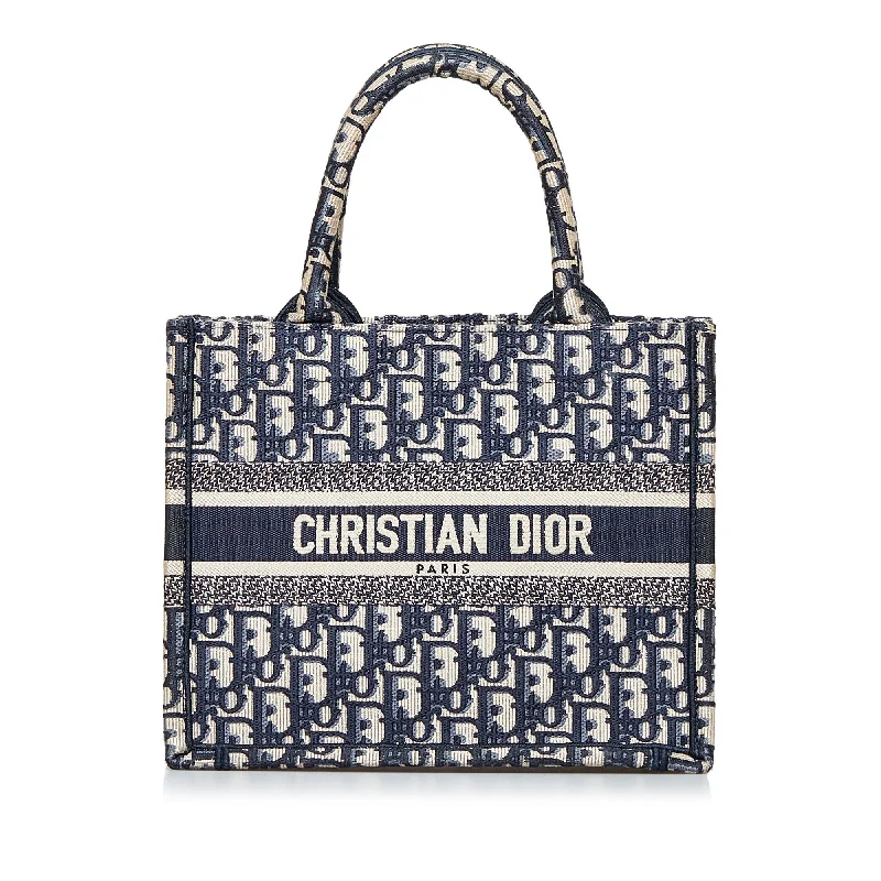 Luxury Christian Dior crossbody bags with a chain - link strapDior Book Tote Small Blue Oblique Canvas