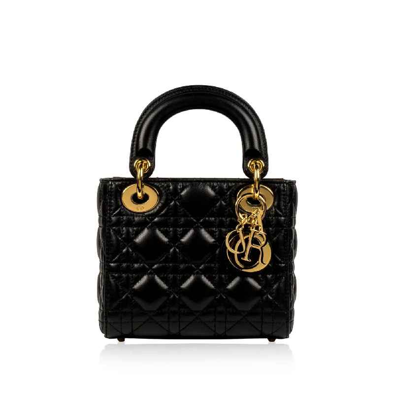 Christian Dior tote bags with a double - handle and shoulder - strap optionLady Dior - Mini - Black Lambskin