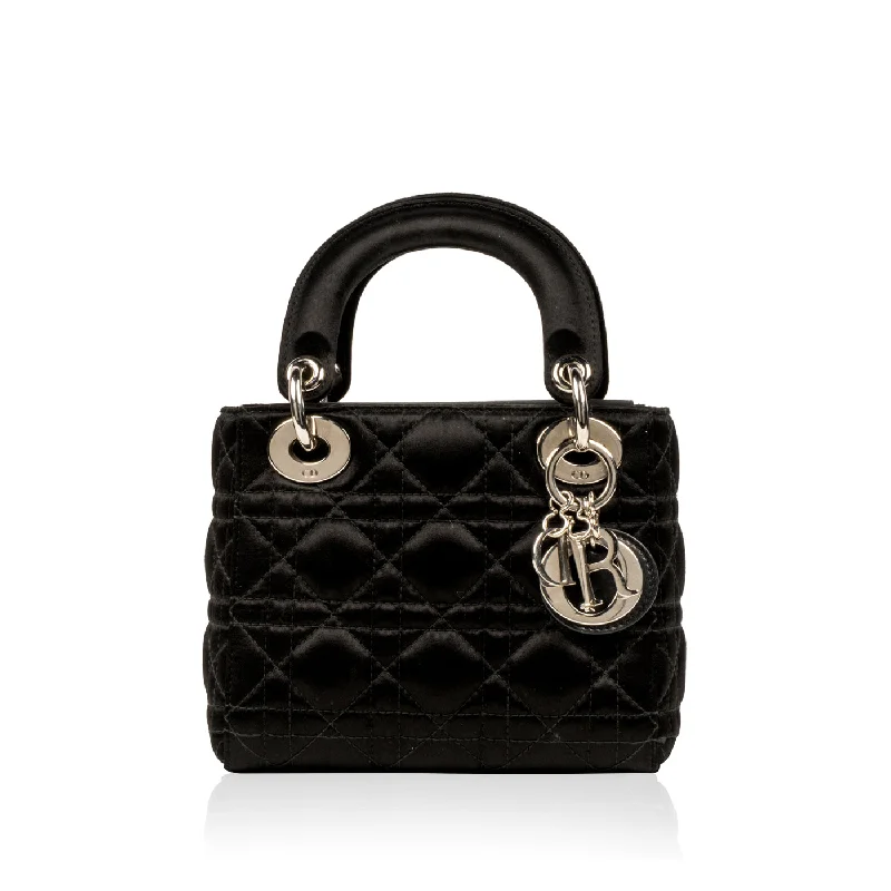 Christian Dior handbags with a detachable mirror for on - the - go touch - upsLady Dior - Mini - Satin Black