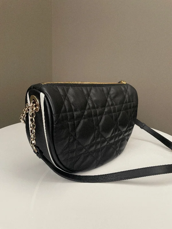 Contemporary Christian Dior handbags with a unique shapeDior Vibe Cannage Hobo Black Lambskin