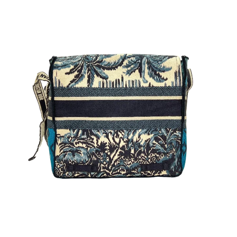 Christian Dior bags with a side - pocket for holding a water bottleDiorcamp Medium Blue Crossbody Bag in Canvas, Silver hardware