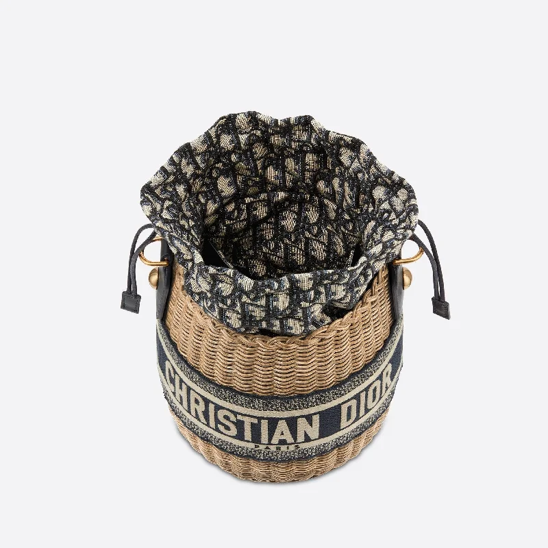 Christian Dior handbags with a snap - button closure and a decorative buckleDIOR WICKER BUCKET Bag