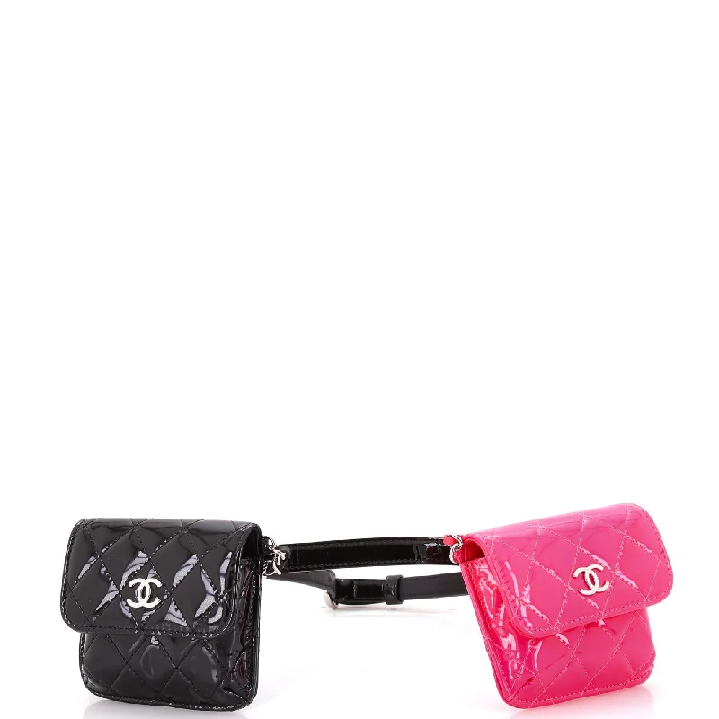 Christian Dior bags with a zip - top closure and multiple compartmentsCC Double Chain Waist Bag Quilted Patent Mini