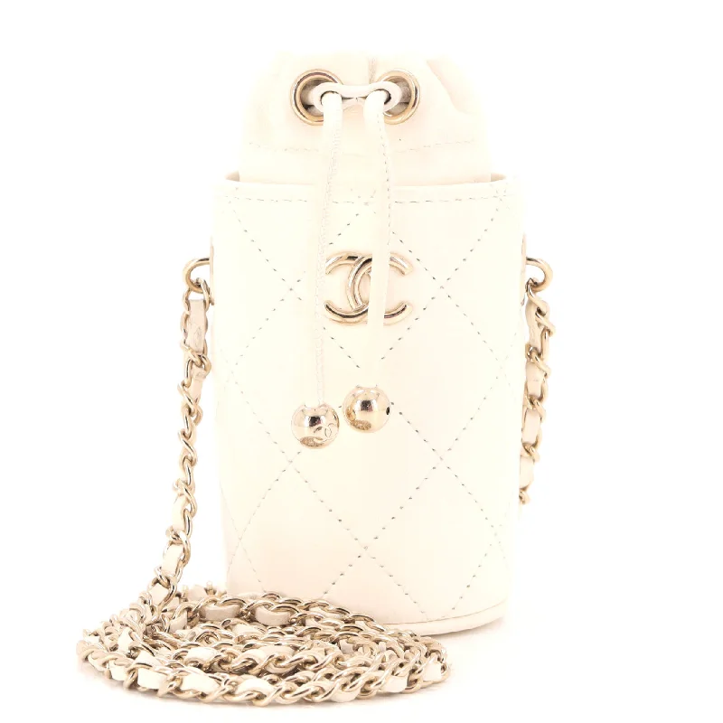 Christian Dior tote bags with a double - handle and shoulder - strap optionDrawstring Bucket with Chain Quilted Lambskin Mini