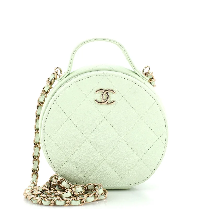 Christian Dior handbags with a back - pocket for quick storageHandle with Care Round Vanity Case with Chain Quilted Caviar Small