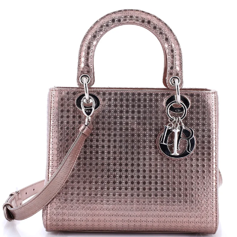 Christian Dior handbags with a back - pocket for quick storageLady Dior Bag Micro Cannage Metallic Calfskin Medium