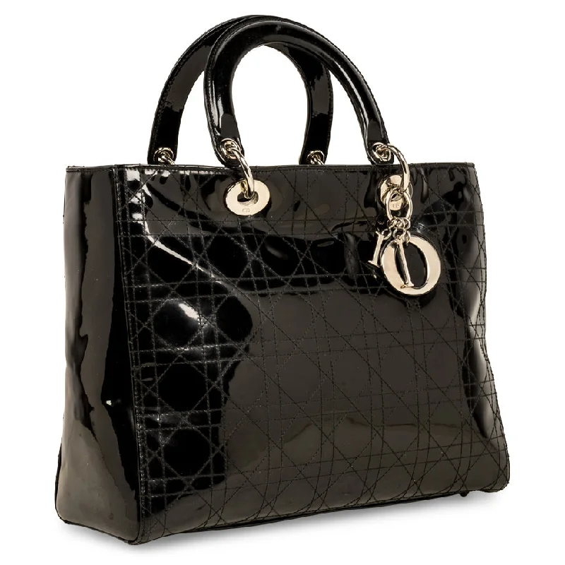 Christian Dior handbags with a detachable mirror for on - the - go touch - upsLady Dior - Large - Patent